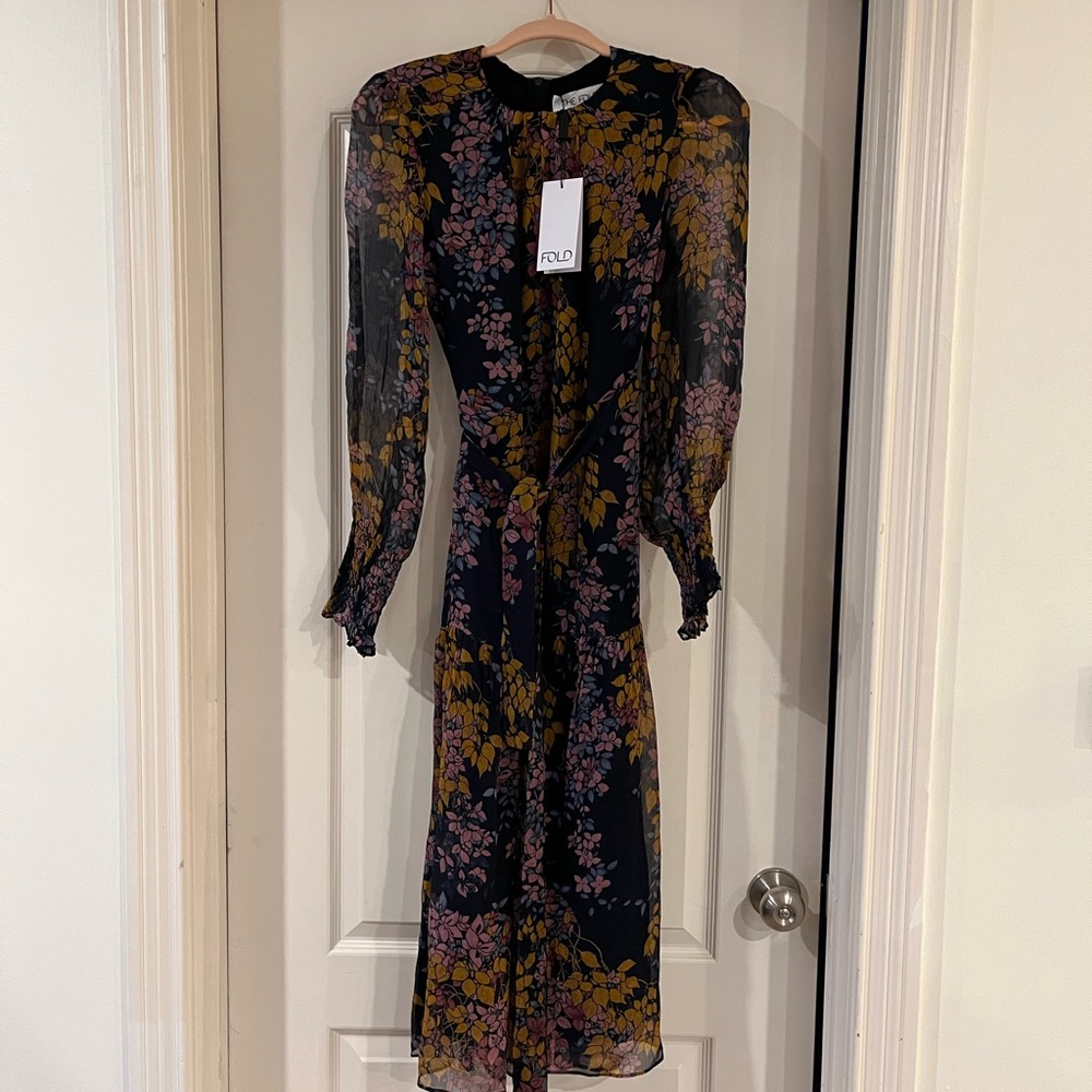 Roseby Dress Navy Floral Print Crinkled Silk Georgette